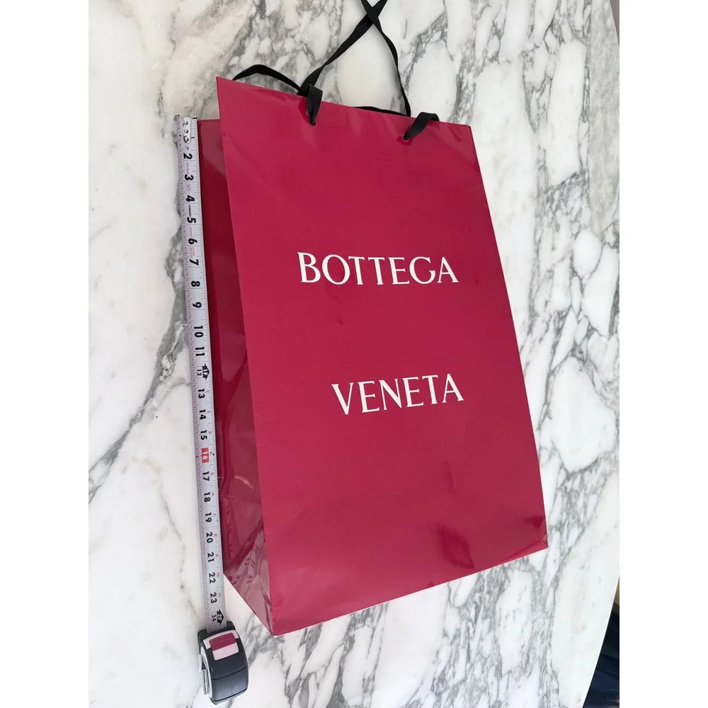 Bottega Veneta Red Glossy Paper Shopping Bag Large Luxury Designer Boutique Bag